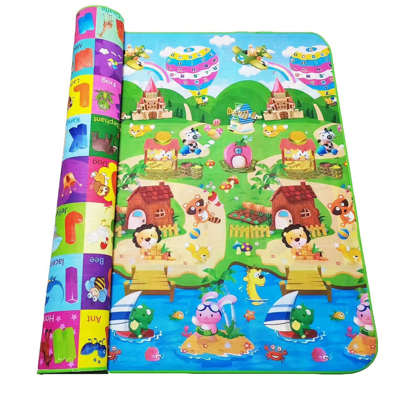 TEMU Reversible Baby Play Mat, Foldable, Thick Foam, Easy To Clean, 1.8m X 2m, Pvc Surface Material