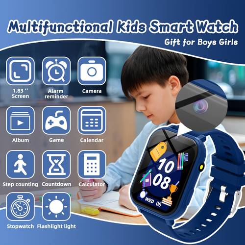 smart watch for boys and girls 1 83 inch screen colorful silicone bands features flashlight alarm camera photo album built in games calendar step counter calculator stopwatch 300mah battery best gifts for boys and girls at school