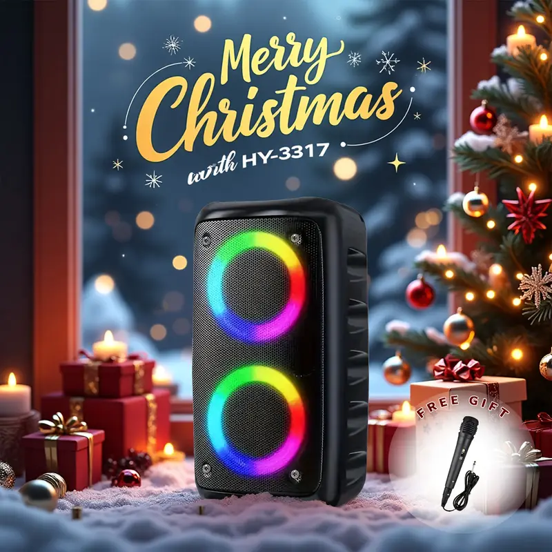 portable wireless speaker with microphone big stereo subwoofer tws aux support rechargeable battery holiday halloween christmas for outdoor party singing details 1