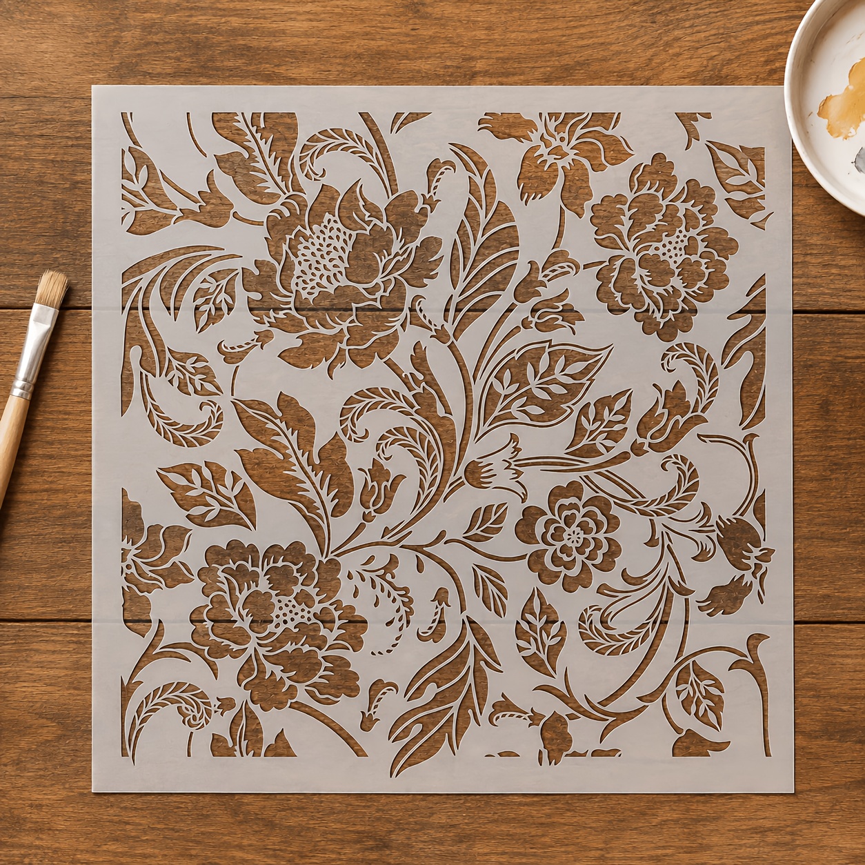 TEMU 1 pz Stencil Grande Damascato, 11.81X11.81In Template Riutilizzabile per Pittura, Materiale PET, Motivo Vintage di Fiori, Viti e Foglie per