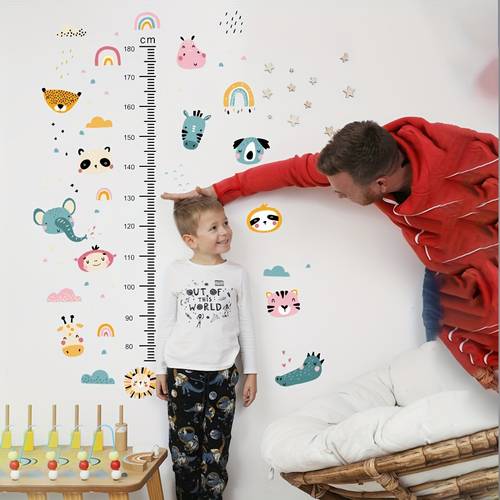 cartoon animal theme growth chart wall decals vinyl baby height chart stickers with cute animal designs colorful kids room decor for boys nursery toddler bedroom stick baby milestone baby nursery decor whimsical design parents of toddlers material parents with toddlers