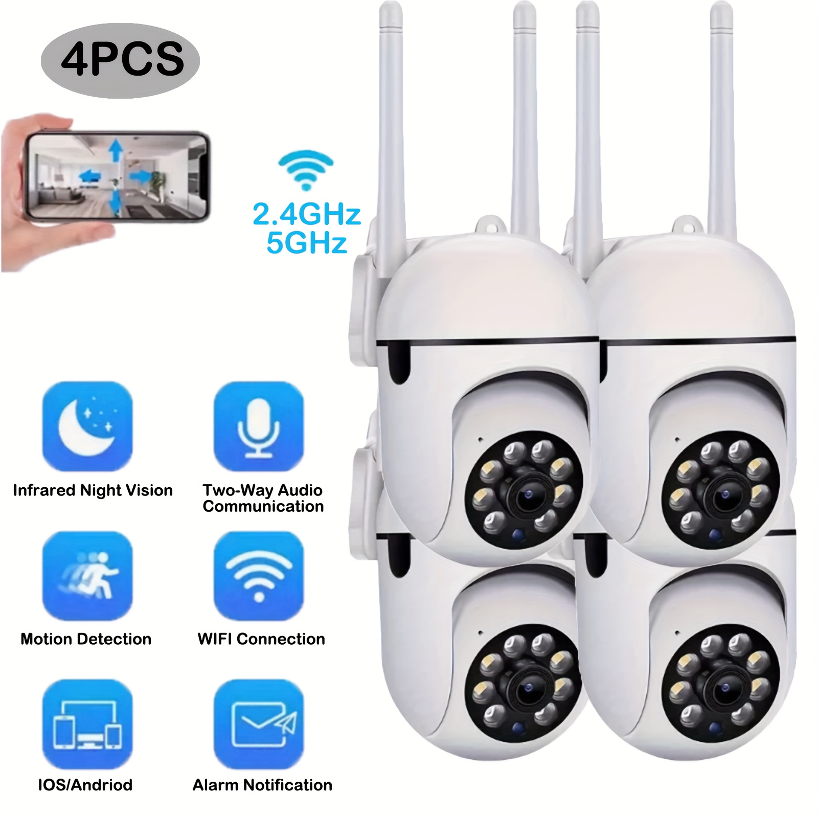 

4pcs 2mp Hd Wireless Wifi Home Camera Indoor, 1080p/360°/2.4ghz & 5ghz Mini Security Cameras, With Audio, , Automatic Tracking, Vision Camera