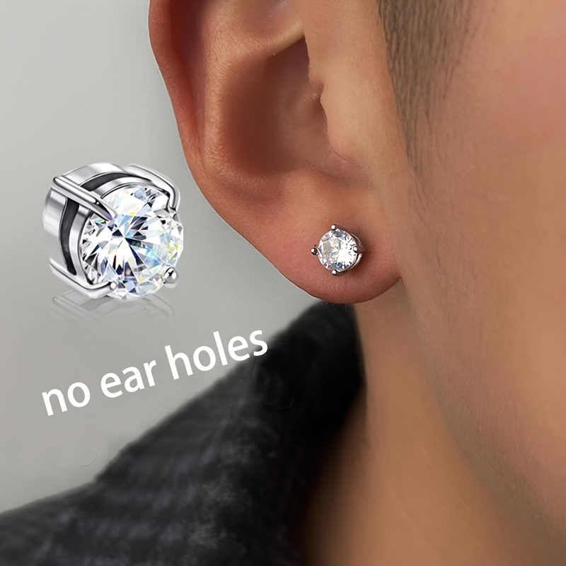 Cubic Zirconia Magnetic Black Earring Studs Pairs Stainless Steel