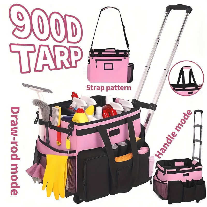 High-Capacity Large Rolling Cleaning Caddy Bag Wit...