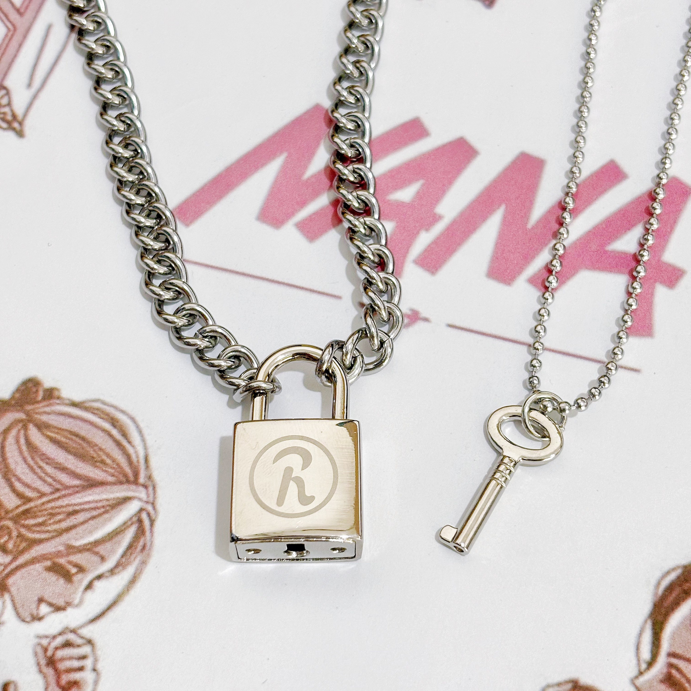 lock necklace silvery padlock key rock punk couple - Temu Canada