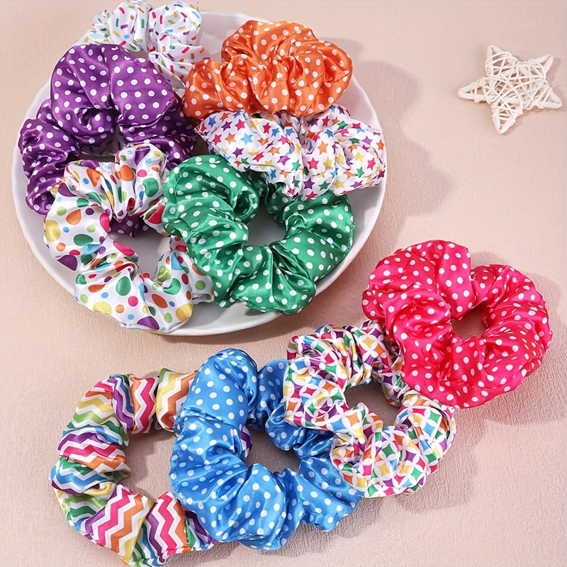 

[10pcs Polka Dot Hair Scrunchies Set] 10pcs Elegant Sweet Polyester Hair Scrunchies Set, High Solid Color Polka Dot Hair Ties For Women, Daily Hair Accessories