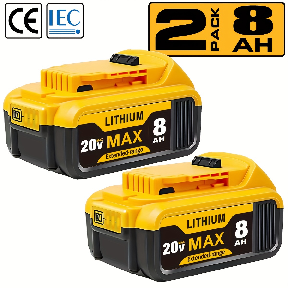1/2/4PACK 8.0Ah 20V Replacement For Dewalt 20V Max Battery 8000mAh Compatible With Dewalt 20 Volt XR Lithium-ion Batteries DCB205 DCB206 DCB207 DCB204 DCB201 DCB200 DCD/DCF/DCG Series Power Tool
