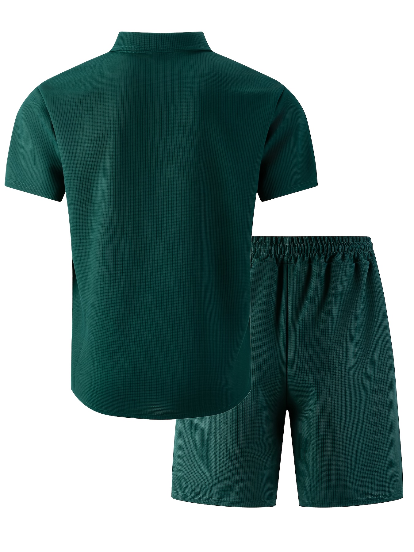 Men'S Waffle Knit Chest Pocket Short-Sleeve Shirt + Athletic Short-Sleeve Set