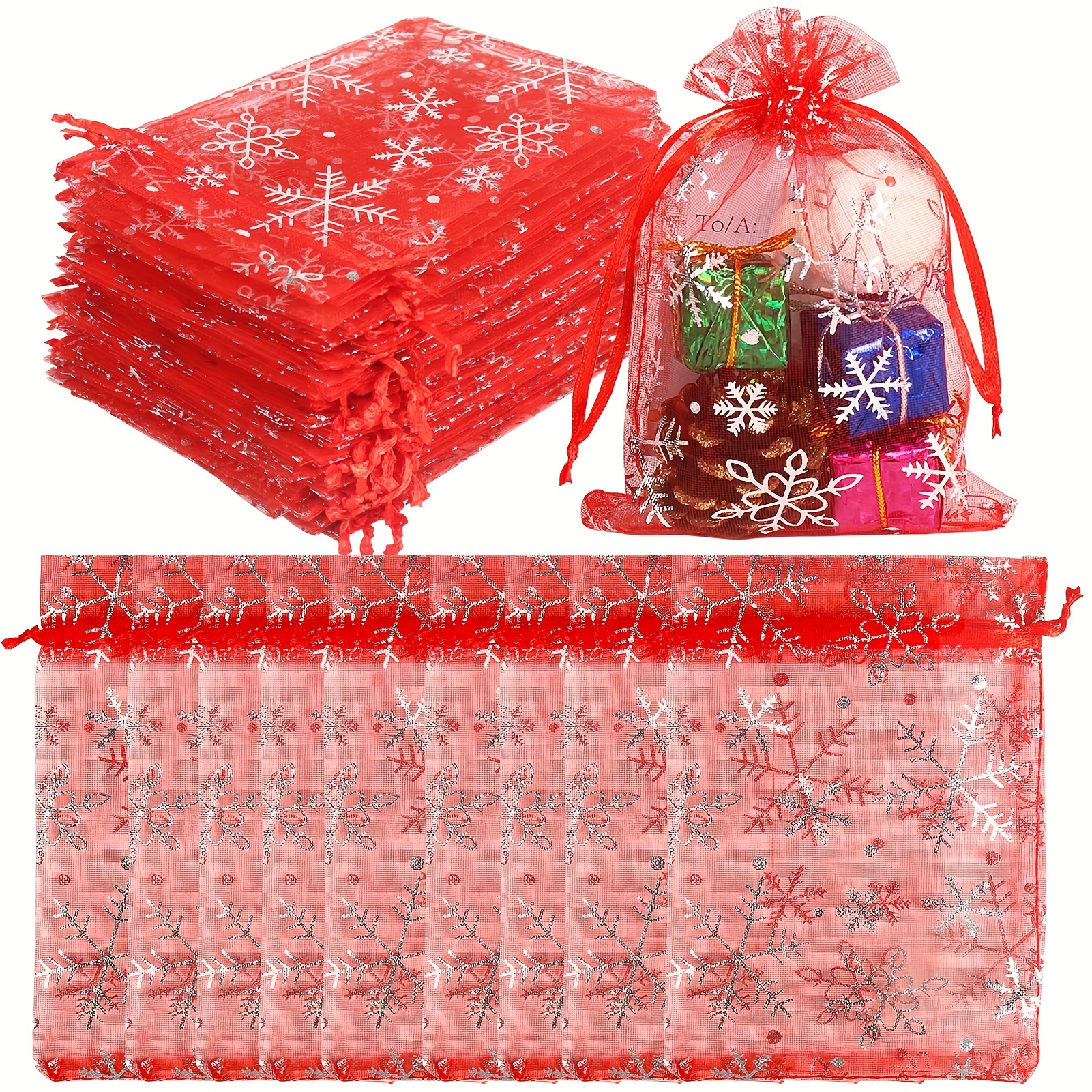 

20pcs Christmas & Silvery Pattern Drawstring Gift Bags - Polyester, /red/
