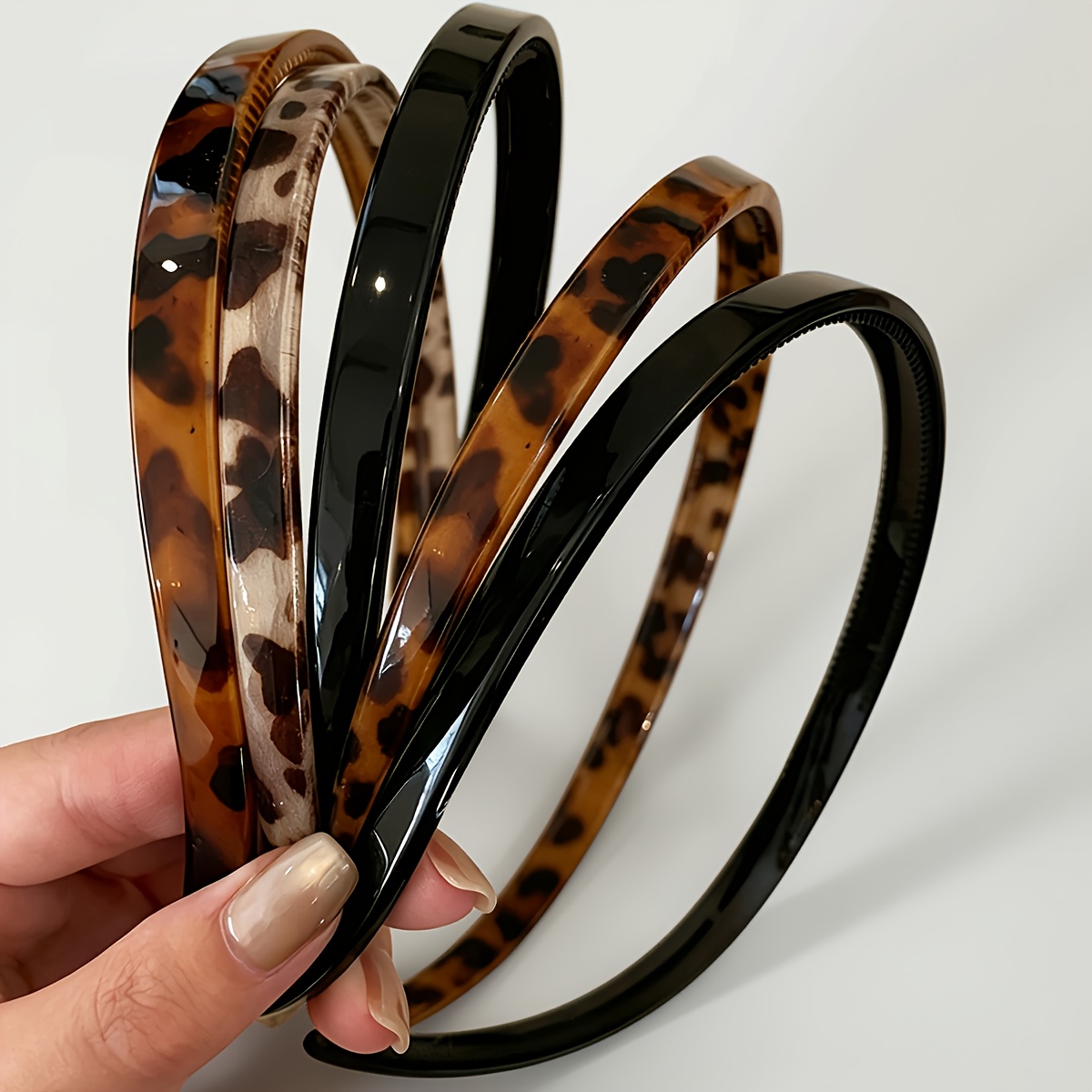 TEMU 5pcs Women's Leopard Print Glasses Headband, Women's Hair Additions Headband Thin Edge Non-slip Does Not Hurt Hair Headband Retro Fashion Easy