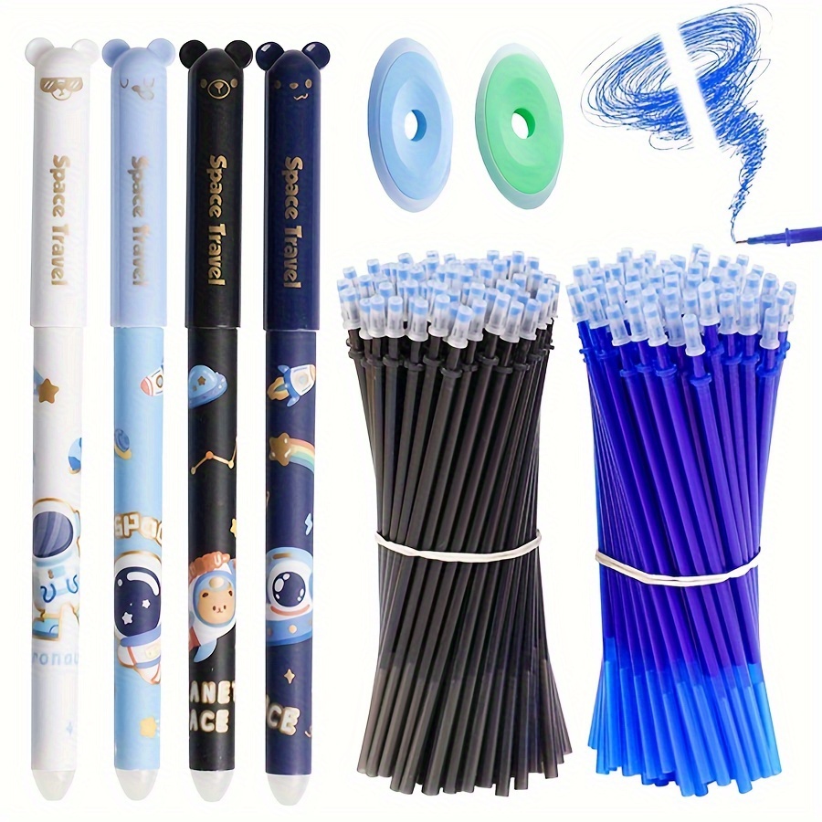 

Erasable Gel Pens Set With Refills, Fine Point 0.5mm, Space-themed Black & Blue Ink Pens, 4 Rollerball Pens With 20 Extra Refills & 2 Erasers, Magic Writing Pens For Office & School Stationery.