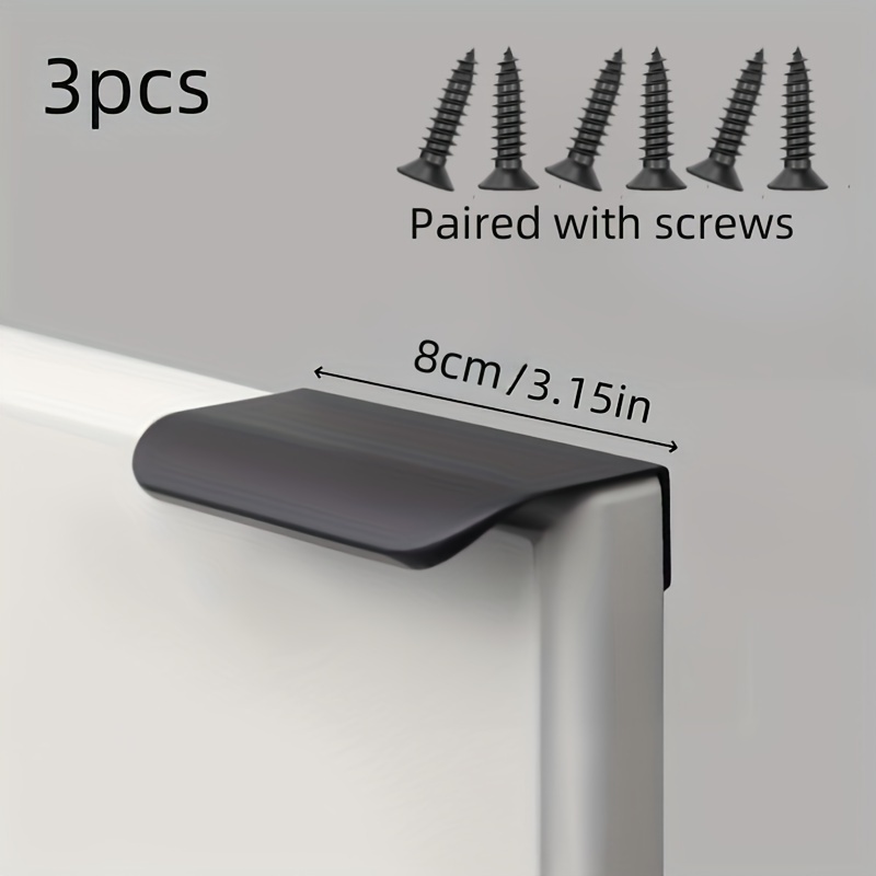 Image of 3pcs Invisible Door Handle, Aluminum Alloy Arc Handle, Modern Minimalist Wardrobe Cupboard Drawer Knob, Kitchen Cabinet Pull , Furniture Hardware