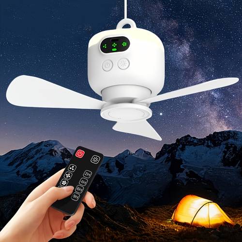 cordless portable ceiling fan portable tent fan with lighting and remote control speed regulation and screen power display 8000mah capacity camping fan with hook suitable for top tent outdoor indoor
