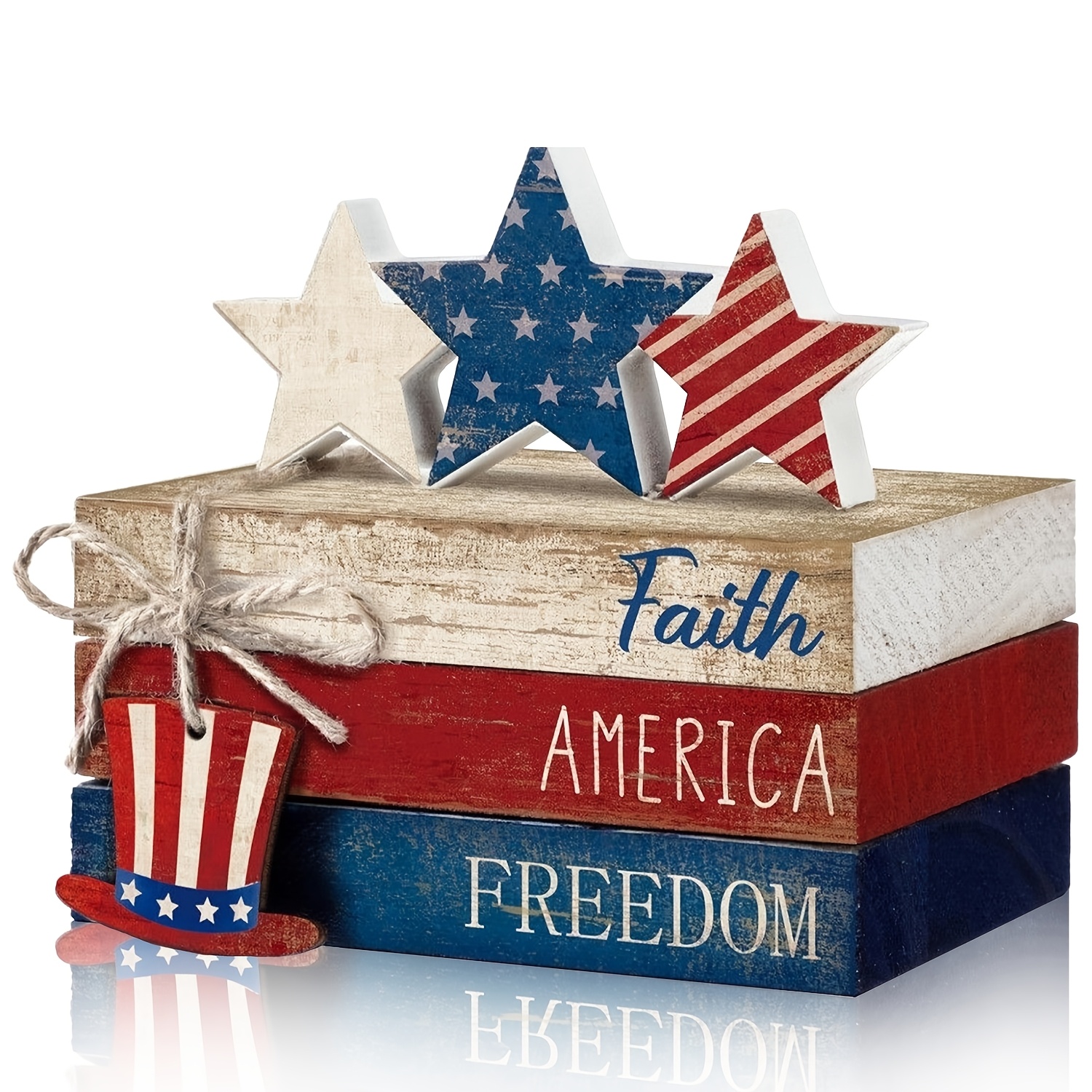 TEMU Day Table Centerpiece With Patriotic Decorations For Indoor Use, Wooden American Party Centerpiece Table Decoration, Home Decor, Farmhouse