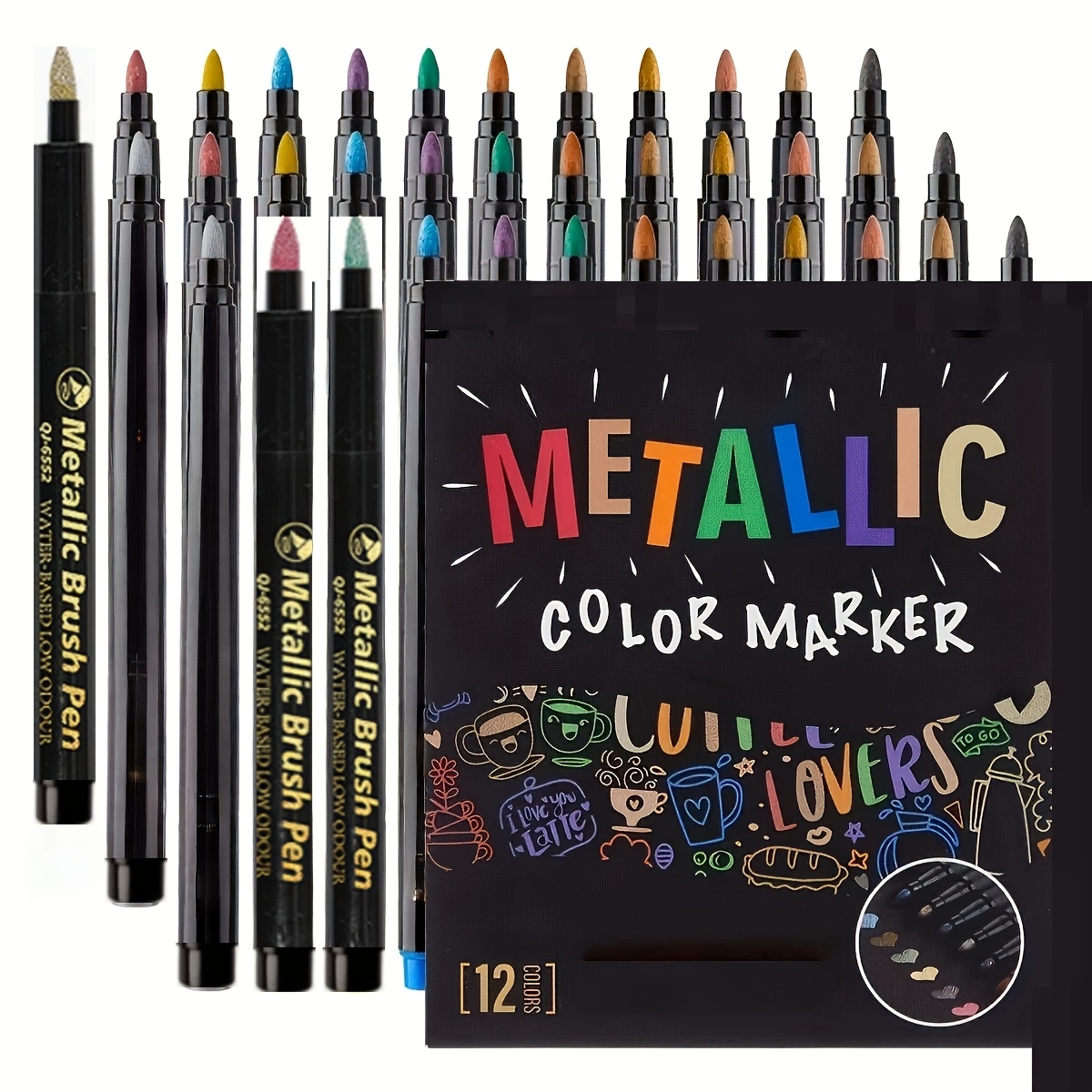Image of New 12- Graffiti Ceramic Diy , Quick-drying Metallic Markers, Suitable For Rock, Wood, Canvas, Glass, Ceramic, And Supplies, Artistic Overlapping Color Painting Pens