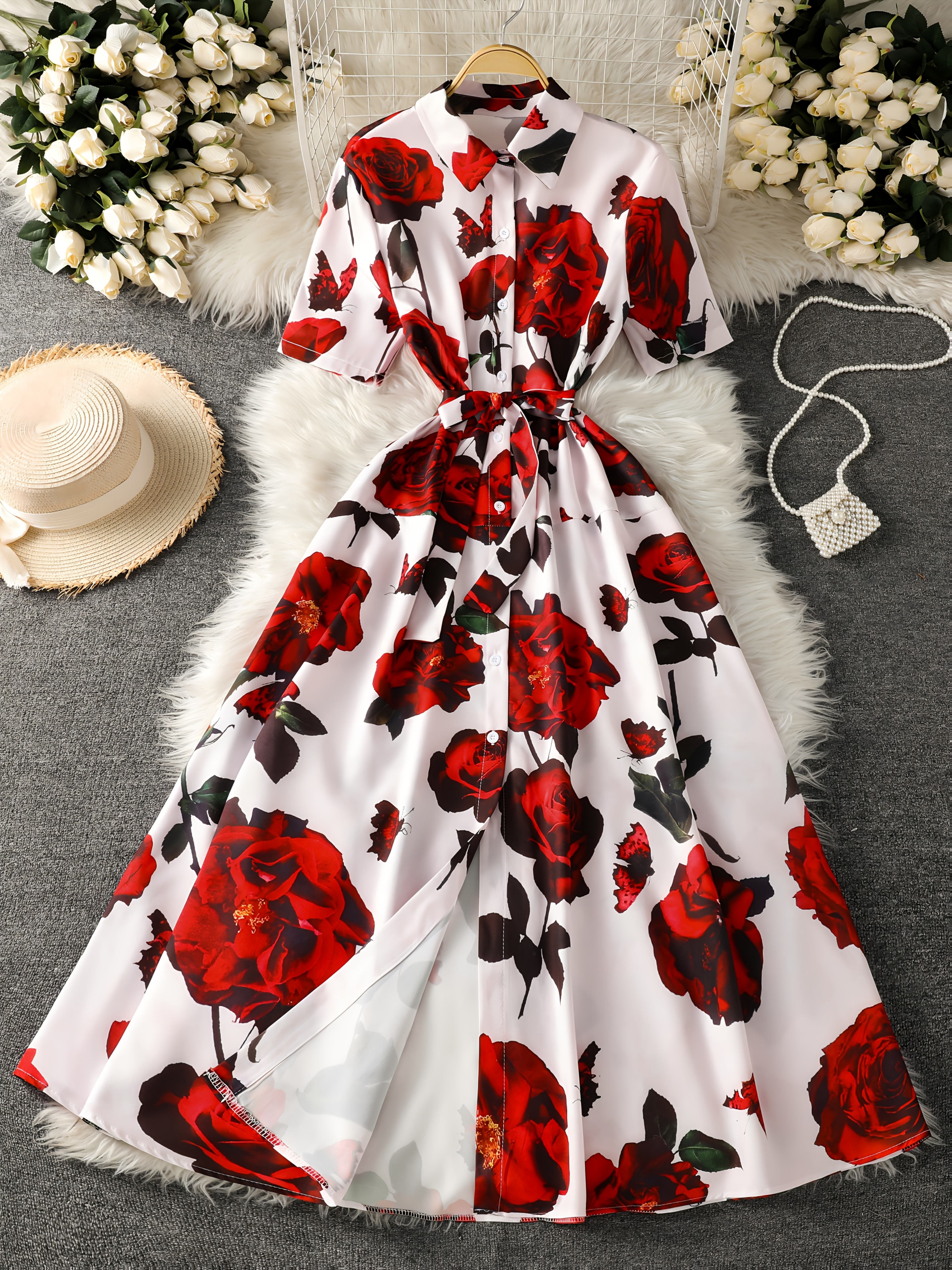 strapless open back dress Red purple midi dress with flower print – GUNTINA main image 0