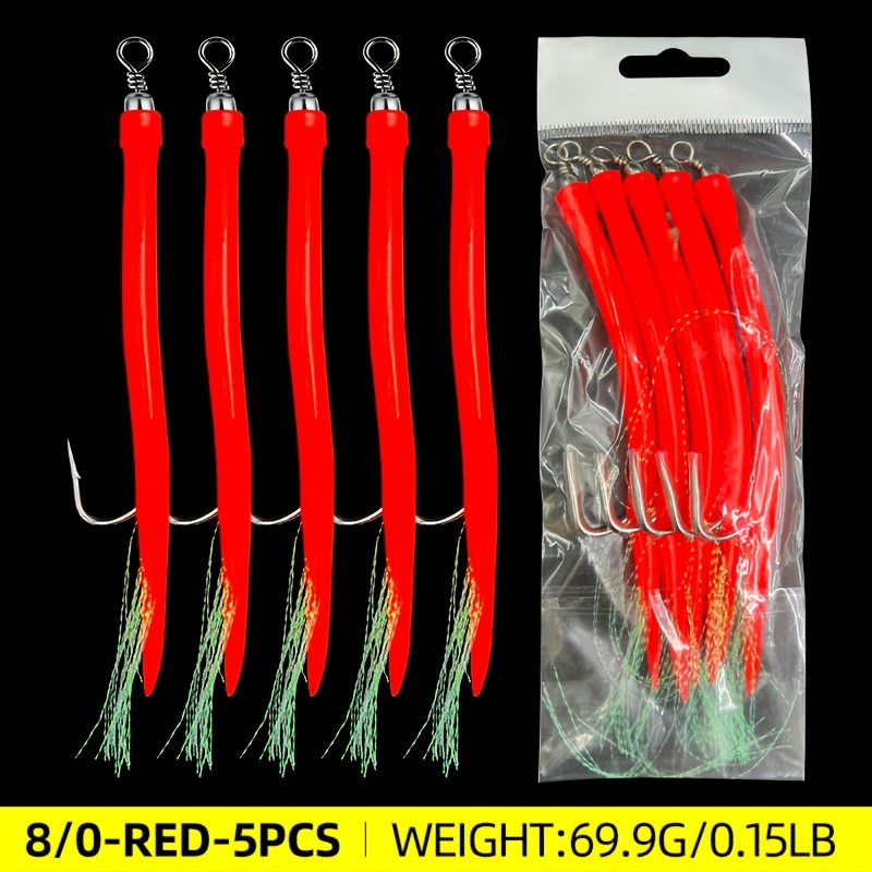 E-shop Ein Paket mit 5 Stück 8/0 Aalhaken, entwickelt für Striped Trolling, mit Salzwasser-Angelröhrenködern und Teaser-Rigs mit Haken und -Swivels,
