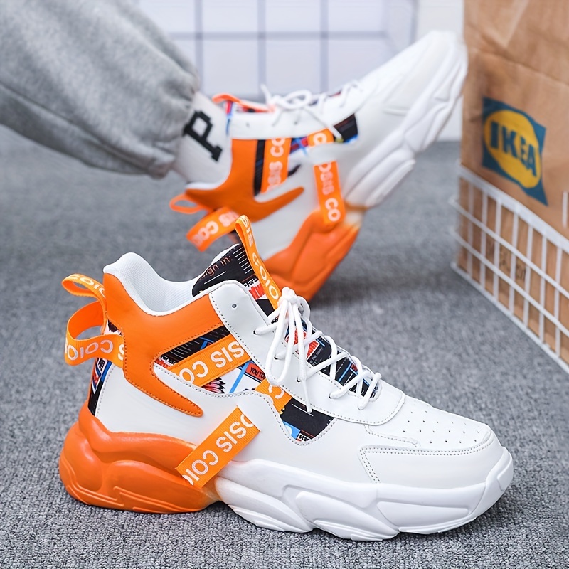 Stylish Men's Colour Block Chunky Lace Up Sneakers - Ultra Comfy Non Slip Soft Sole, Durable, Breathable, Water Resistant Shoes for Outdoor Activities, Hiking, Camping, and Casual Wear