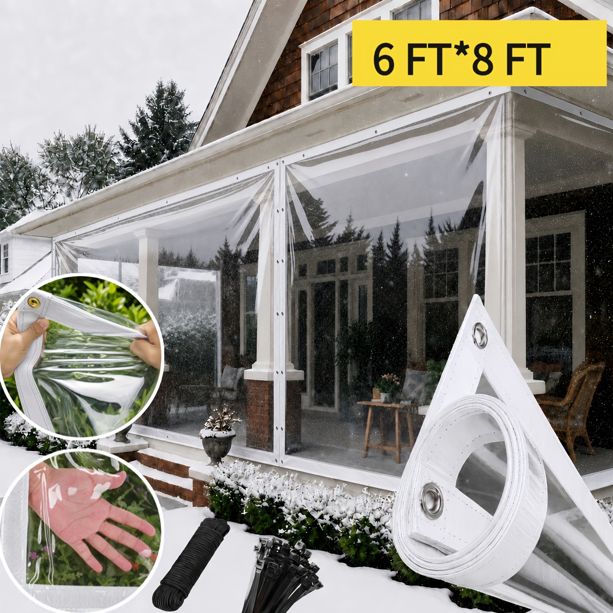 TEMU Bâche Transparente, Bâche en PVC Transparent Robuste de 20 Mil avec Œillets, Imperméable et Résistante à , Résistante aux Basses Températures,