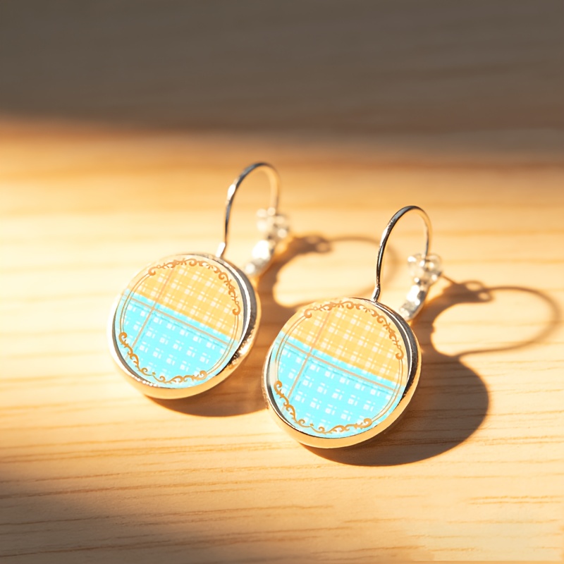 2pc Exquisite White Checkered Earrings Set with Ear Hooks
