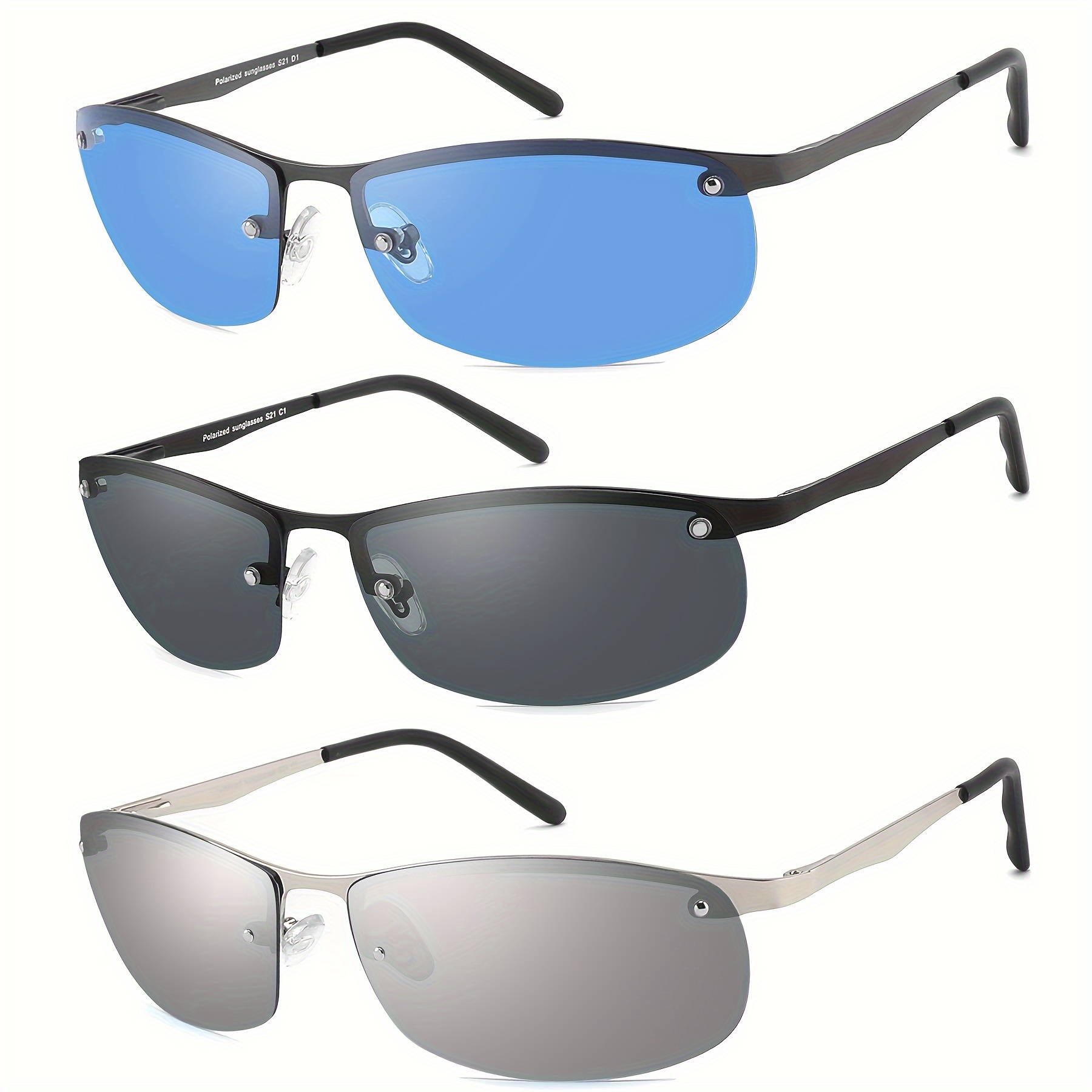 

Jjwell 3 Pack Polarized Sunglasses For Men, Semi-rimless Frame Driving Fishing Sun Glasses Uv400 Block Glare/blue Light