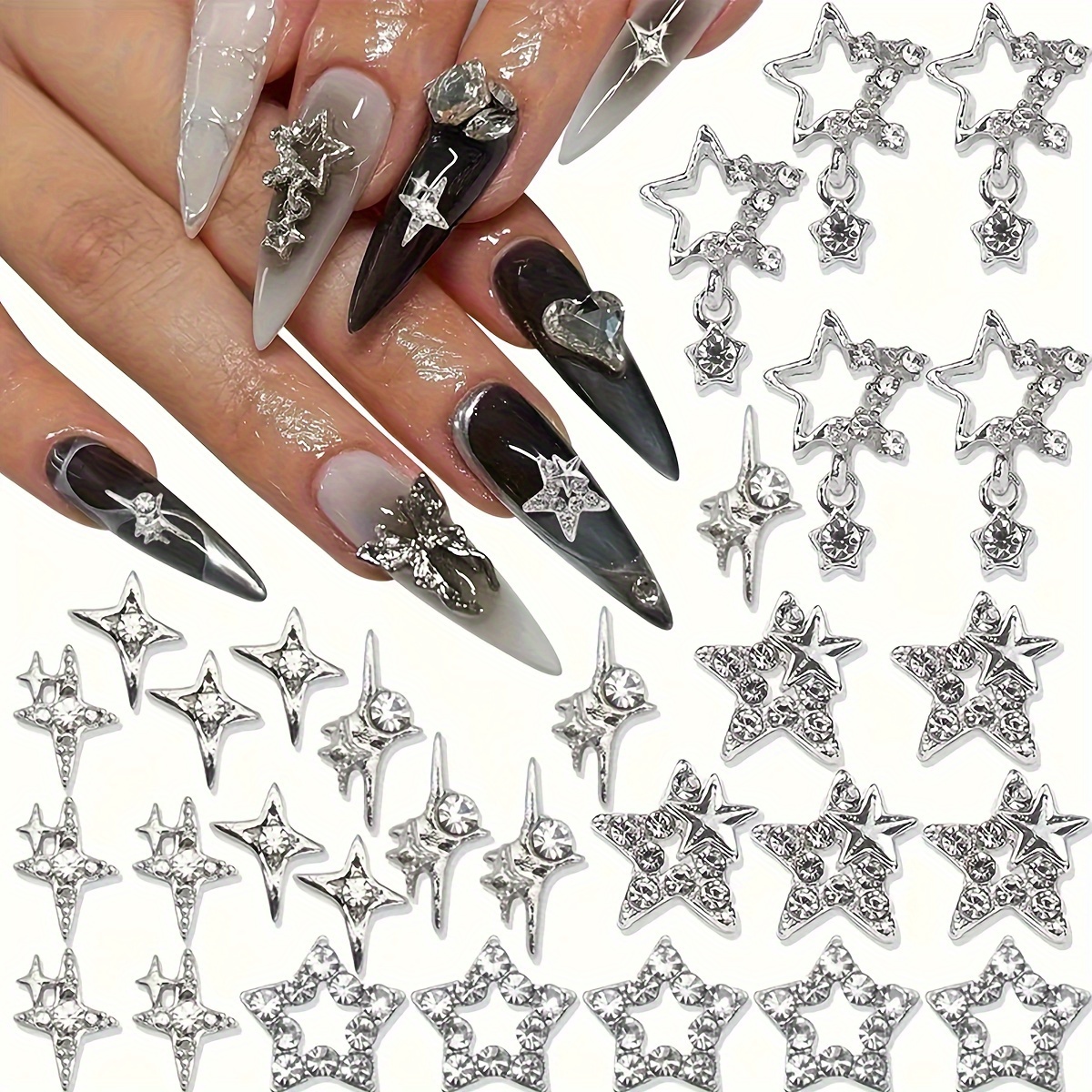 

30pcs Silvery Decorations 3d Ornaments Women's Acrylic Nail Decoration Metal Nail Supplies