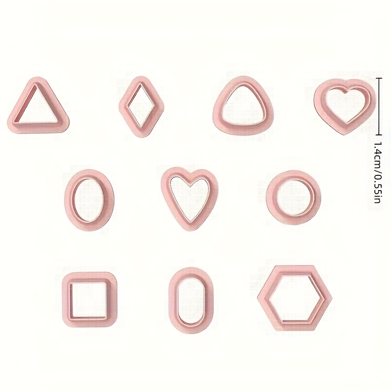 E-shop 10-teiliges Kunststoff-Polymer-Tonformen-Set mit Herz, Dreieck, Oval, Quadrat, Kreis, , Blatt, Knochen & Rund (Innen/Außen) -