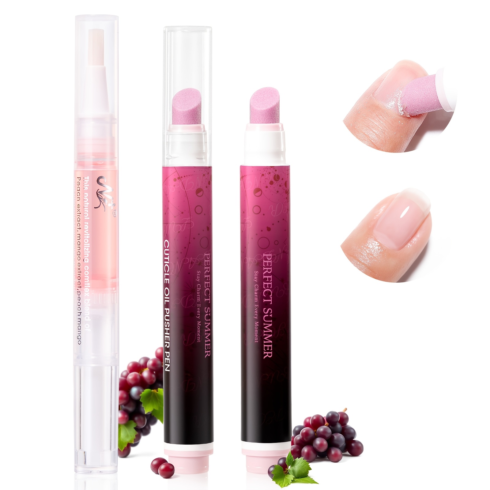 Perfect Summer Cuticle Oil Pusher Pen, 2pcs Cuticle Remover Pen And 1pc Nourishing Cuticle Oil Pen for Hangnails And Dry Damaged Nails, 2-In-1 Cuticle Care Set for Home And Salon Use
