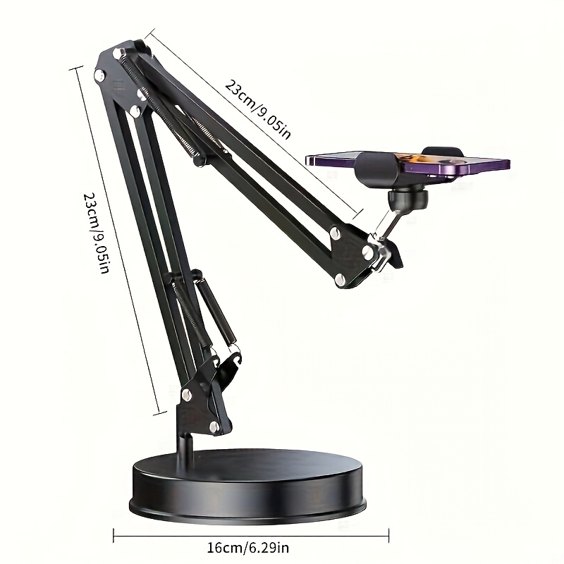 Adjustable Height & Angle Desktop Phone Holder - Sturdy Iron Tripod Base, 360° Rotating Arm for Live Streaming, Video Recording, and Photography, Black, Camera Mounts