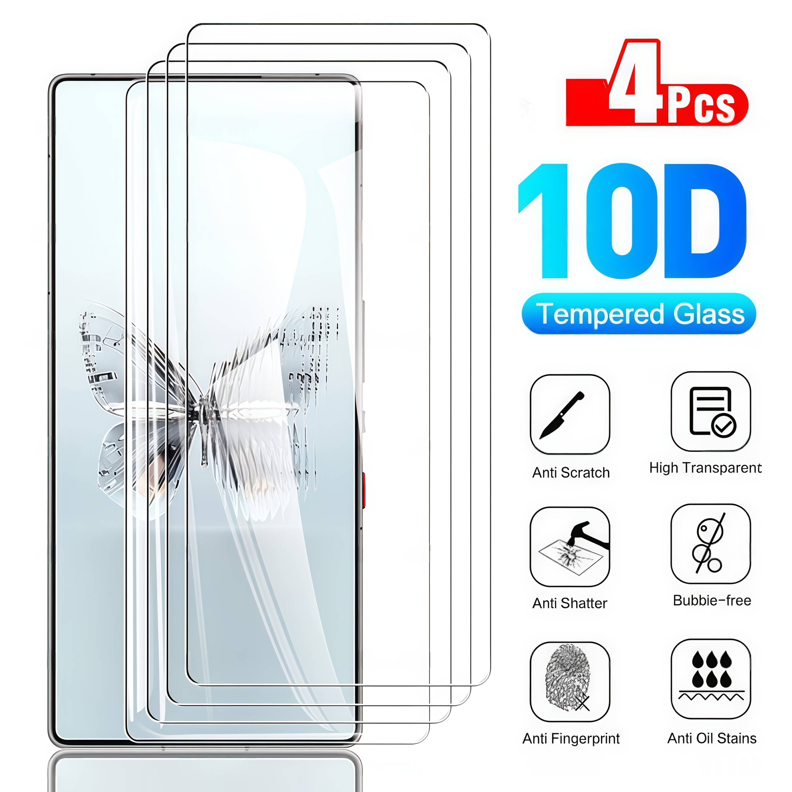 TEMU 4pcs Full Coverage Hd Tempered Glass Screen Protector, Suitable For Zte Redmagic 10, Redmagic 10 Pro , Redmagic 10 Air / Redmagic 9 / 9rr Pro ,