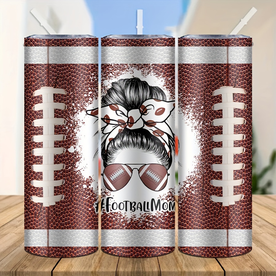 

20oz Football Mom Insulated Tumbler - 3d Printed Red Ball Design, Double-walled Stainless Steel With Straw & Lid, Perfect For Sports & Outdoor Activities, Great Gift Idea
