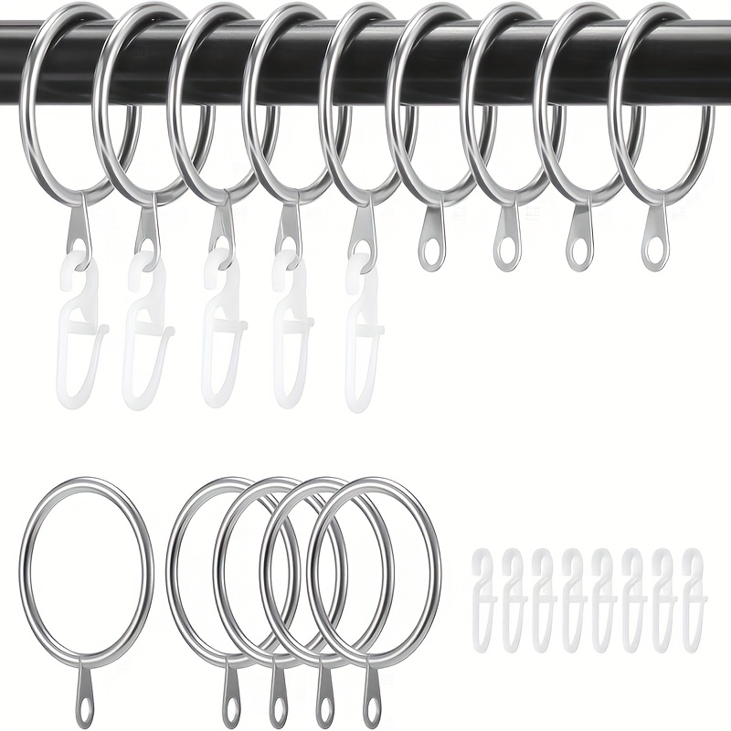 A Pack Of 45 Metal Curtain Rings And 45 Hooks, 37mm Silent Rings For Curtain Rods, Rings For Hanging Shower Curtain Rods, Curtain Rods And Curtain Rods Silvery