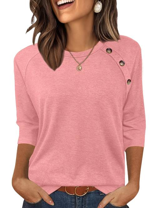 item picture womens fashion casual 3 4 sleeve top comfortable shirt three quarter sleeve button up neck trendy t shirt