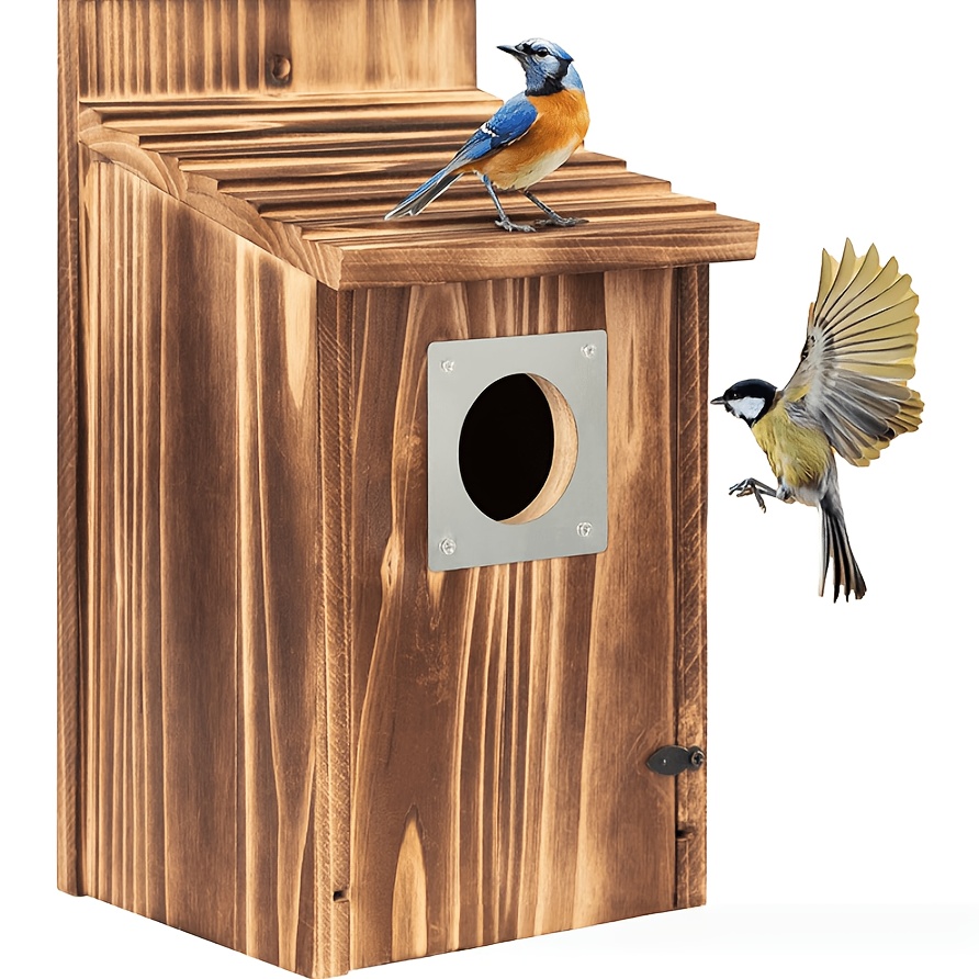 Image of Natural House Nesting Box With Hinged Lid & Entrance Hole - Assembly Suitable For , Field , Hanging Outdoor/ Wood Nesting Box For,, Balcony Decoration, Traditional Bird Shelter