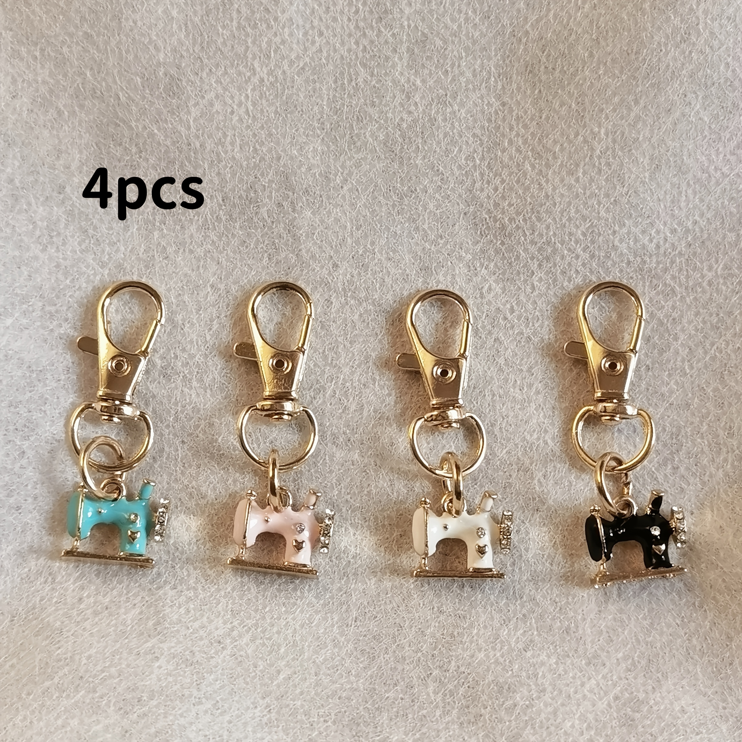 

4pcs Sewing Machine Shaped Alloy Keychains With Sparkling Rhinestones - Decorative Ladies Handbag Charms With Lobster Clasp - Ideal For Crafting, Birthday Gifts, Accessories, And Fashionable Key Rings