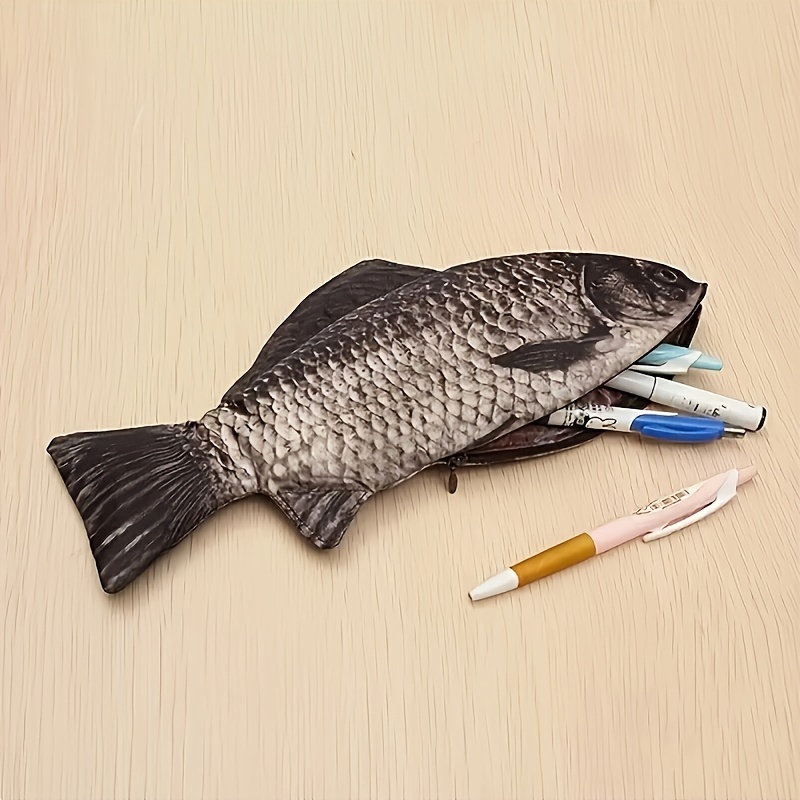 

Simulated Crucian Carp Pencil Case, Polyester, Large Capacity Fish-shaped Portable Stationery Storage Organizer, Ideal For Students - 1pc