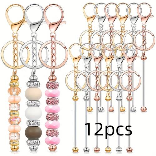 12pcs mens key rings keychains diy keychain pendant making materials silvery metal bead blank keychains for beaded key rings jump rings handmade diy beaded keychains decorative accessories