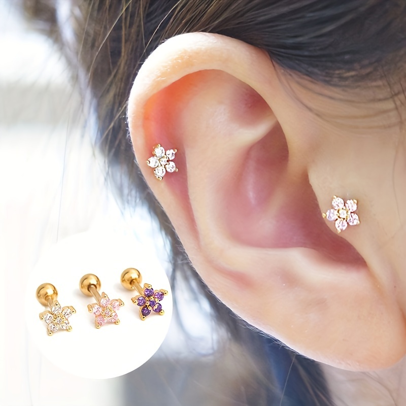 

1pc Flower Zirconia Stud Earring, Hypoallergenic Stainless Steel, , Versatile For Various Piercing Styles