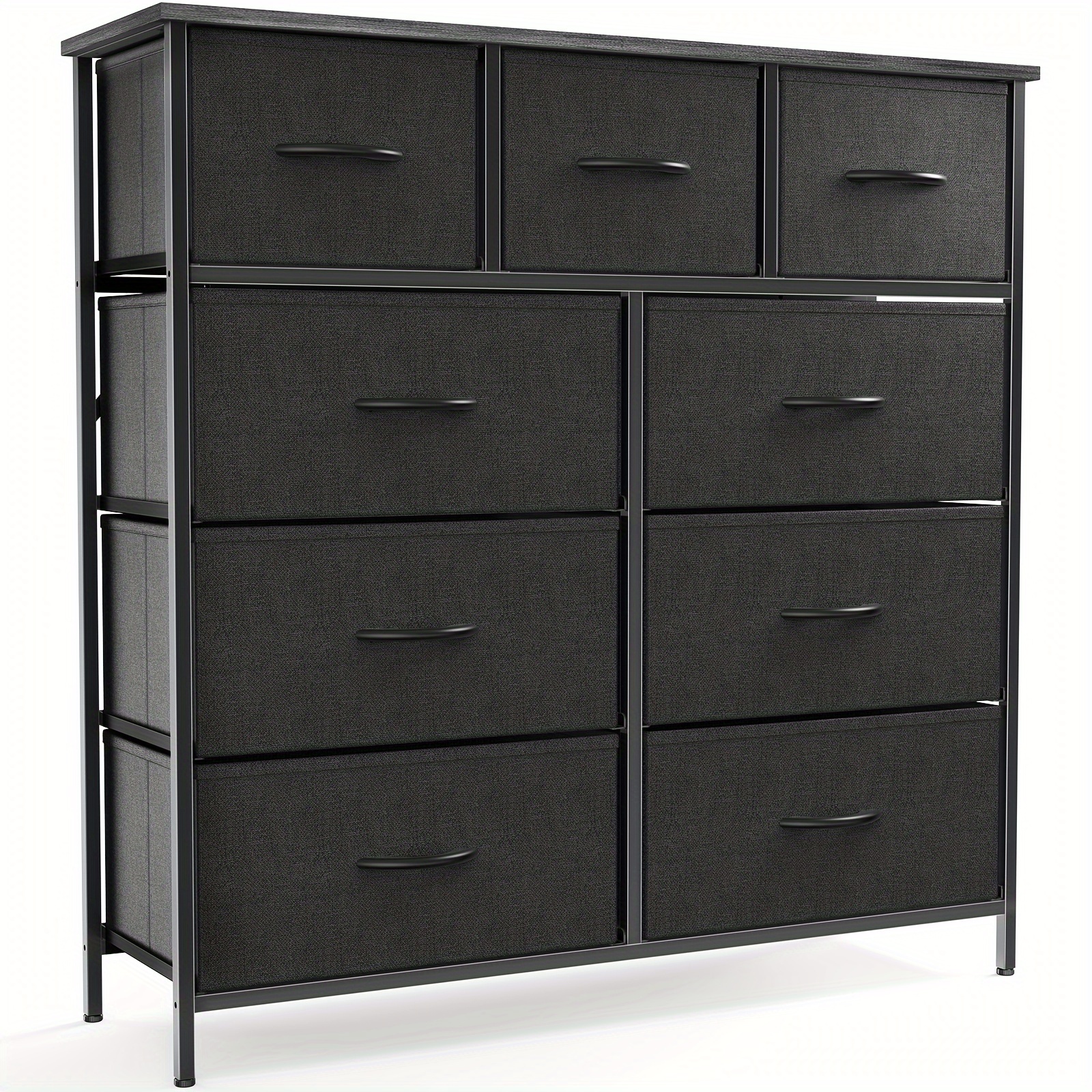 

Dresser For Bedroom With 9 Drawers Fabric Storage Tower, Organizer Unit For Living Room, Hallway, Closets & Nursery - Sturdy Steel Frame, Wooden Top & Anti-tilt Function