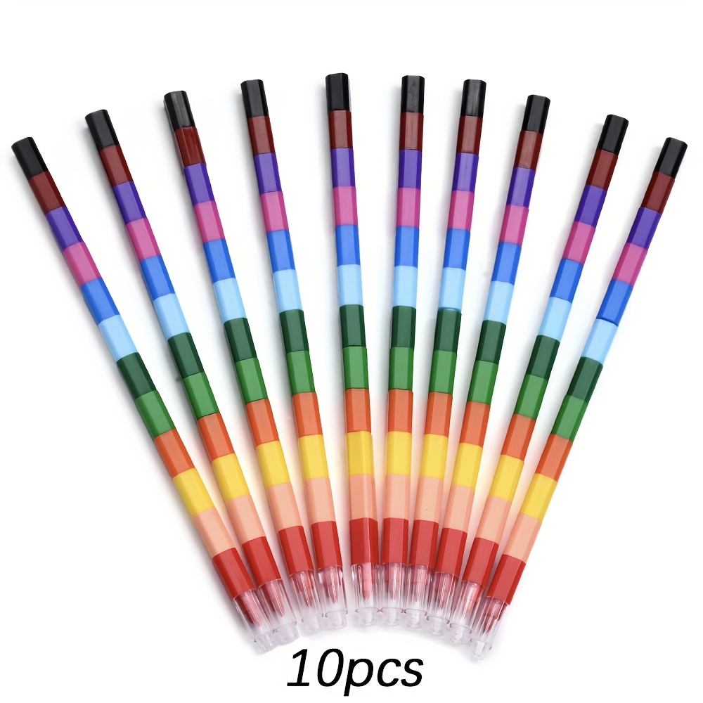 TEMU 10pcs 12 In 1 Vibrant Stacking Crayons Buildable Rainbow Pencils Perfect For Painting Graffiti, Use To School, Office, & Birthday Party Favors