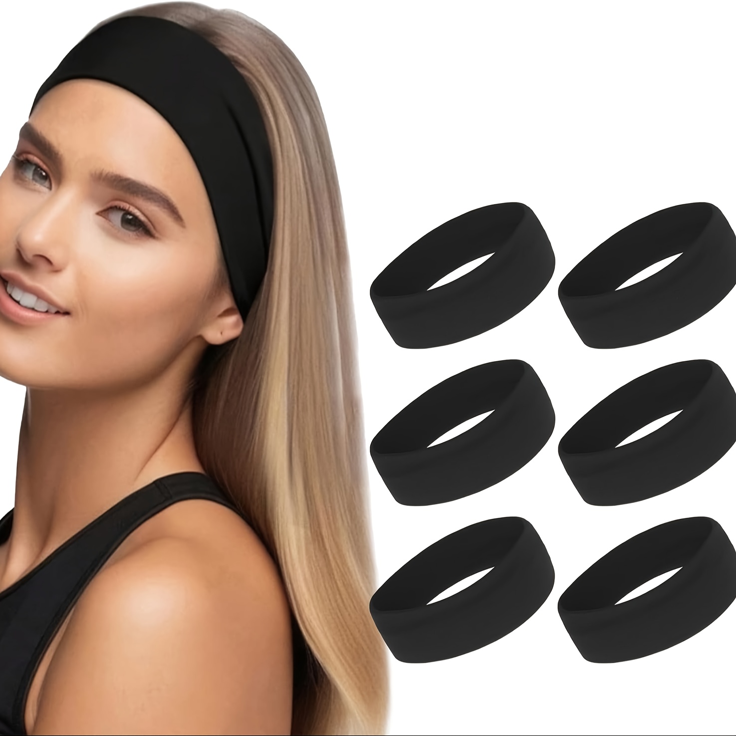 TEMU Fascia per capelli antiscivolo da donna - Confezione da 6 sportive per capelli da donna, elastiche morbide, adatte per yoga, ed esercizi fisici