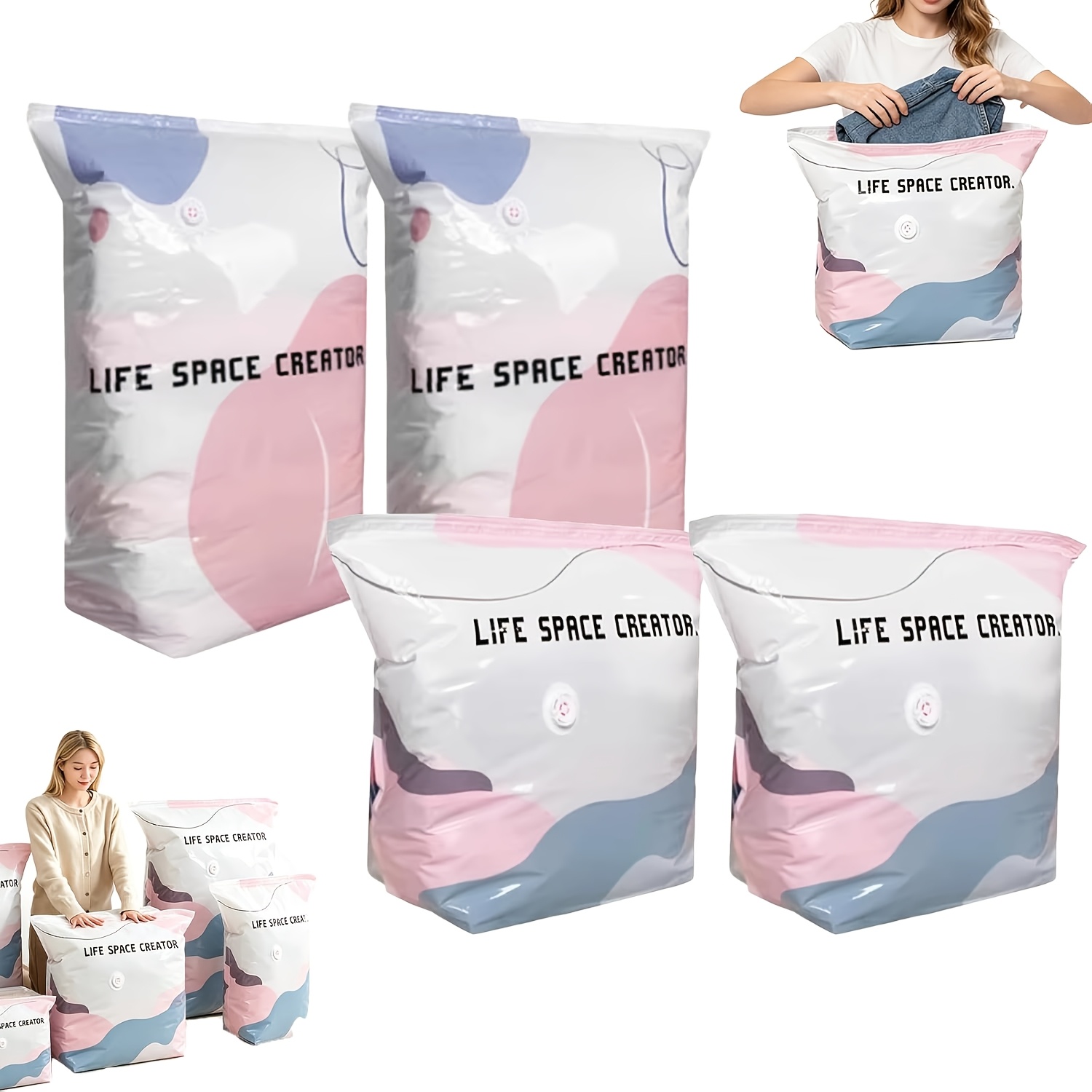 4pcs Vacuum Bag Without Pump, No-pump Vacuum Storage Bags, 3d Vacuum Storage Bag Without Pump, Reusable Vacuum Bag For Clothing, Bed Blankets & Travel, Convenient And Efficient Storage Handling