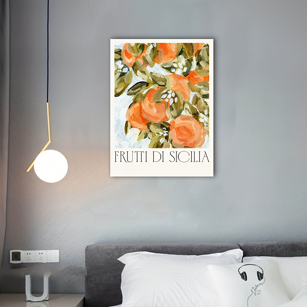 Ein Stück ungerahmter Leinwandposter, abstraktes sizilianisches Orangenfruchtbild, wasserdichte Leinwandwandkunst, Kunstwandmalerei als Geschenk, für Schlafzimmer, Büro, Wohnzimmer, Café, Bar, Wanddekoration, Heim- und Wohnheimdekoration