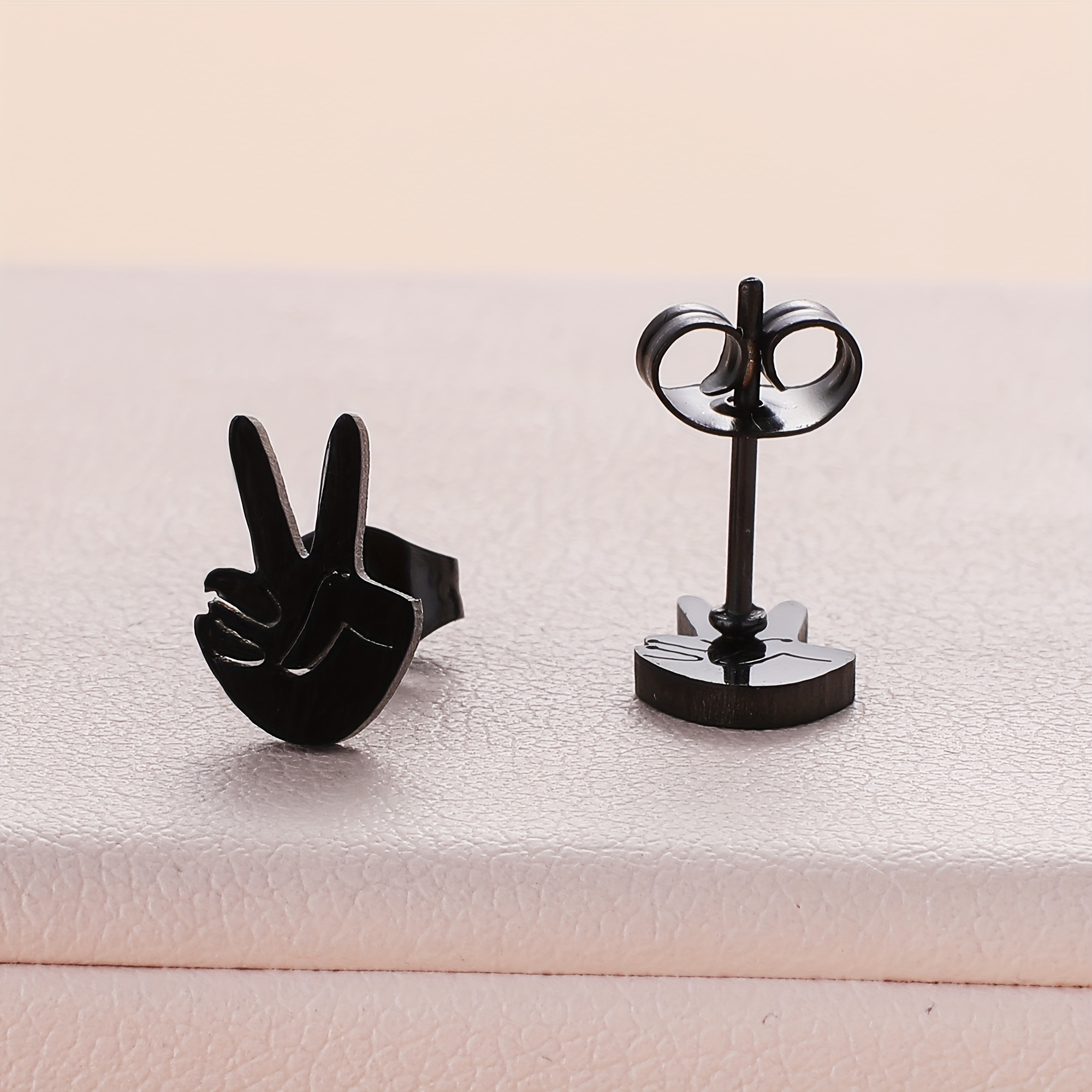 1 Pair (2pcs Set) Stainless Steel Hypoallergenic Victory Hand Gesture Stud Earrings For Women