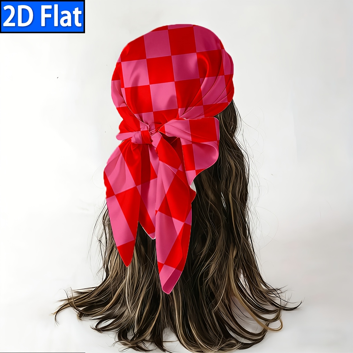 TEMU 2D Plat, 1 stuk, Dames Sjaal, Rood en Roze Ruitpatroon Decoratieve Vierkante Sjaal, Geschikt voor Wandelen, Strand, Winddicht, Geweldig Cadeau