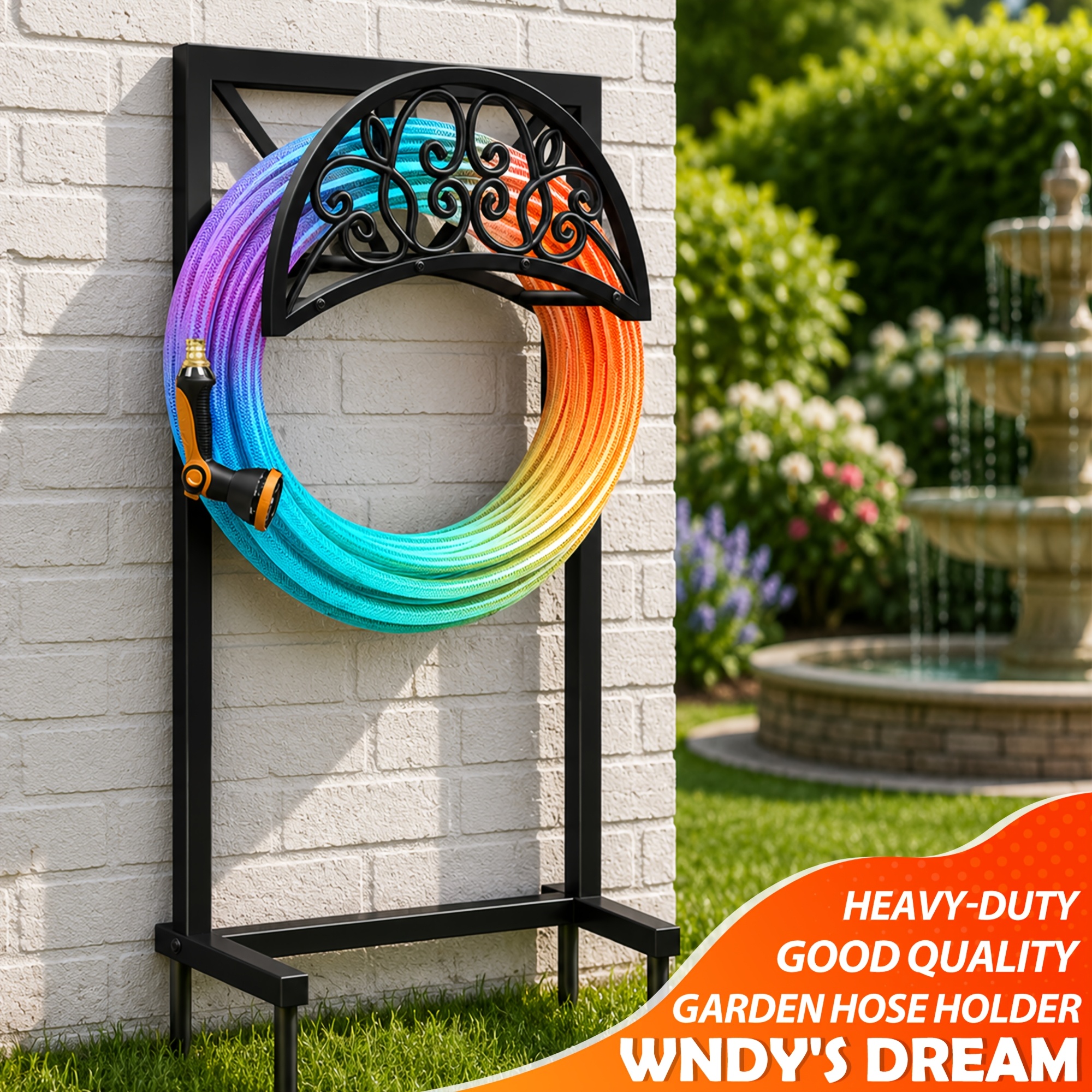 heavy duty metal garden hose holder outdoor freestanding garden hose reel hose stand detachable garden hose organizer holds 150ft hose rust resistant design with spikes for   stability   outdoor lawn and patio beds