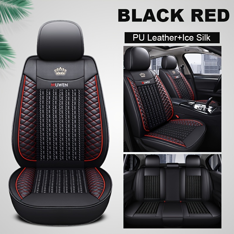 TEMU De Gui Leather Stitching Cushion Standard Model New Full Enclosure Car Cushion Universal Cushion Breathable And Comfortable Jacquard Cushion 5