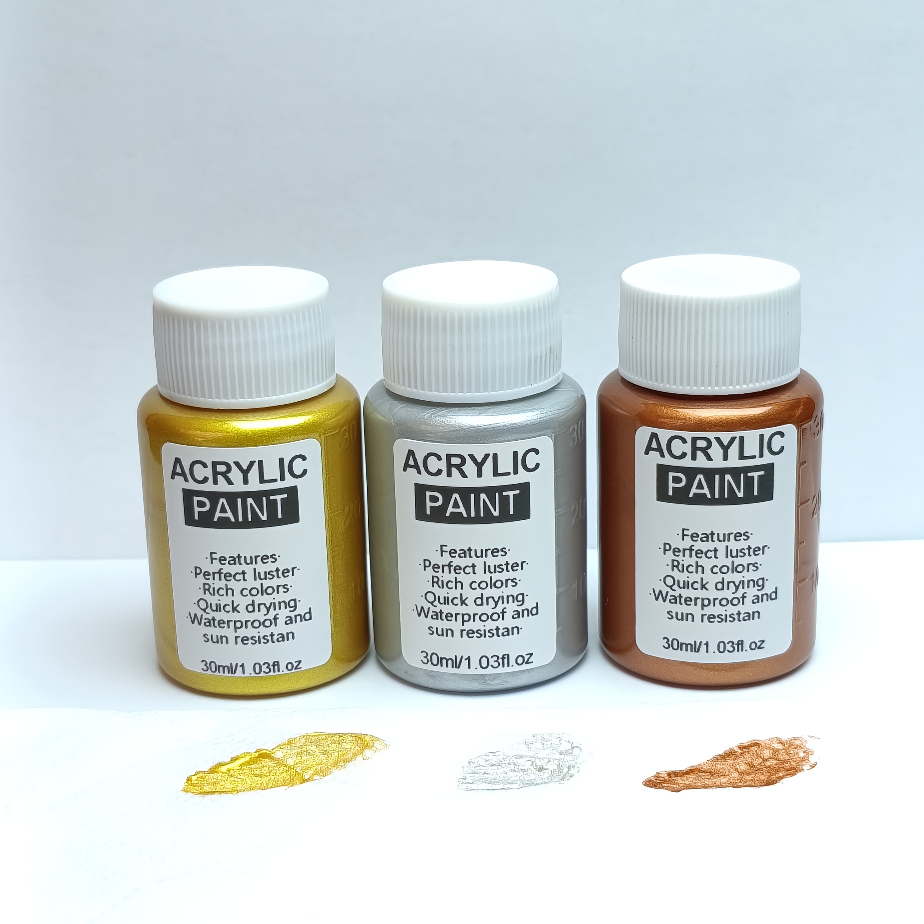 Image of [chinese Brand] Mnciian Acrylic Paint 30ml, Outdoor Waterproof Sunscreen Style, Metallic Colors, With Golden/silvery/copper, Waterproof, Sun-resistant, Quick-drying