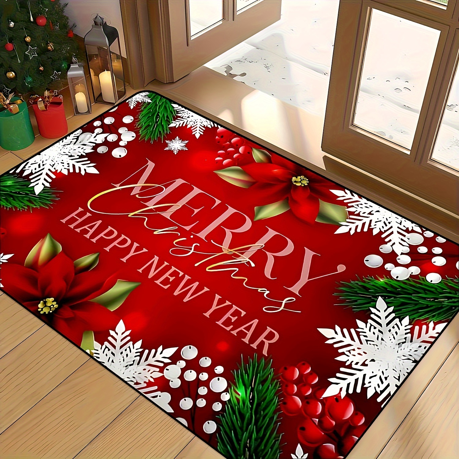 

Large Non-slip Christmas Red Door Mat - Indoor/outdoor Holiday Decor, Entrance & Camping Area Rug, Hand Washable Polyester