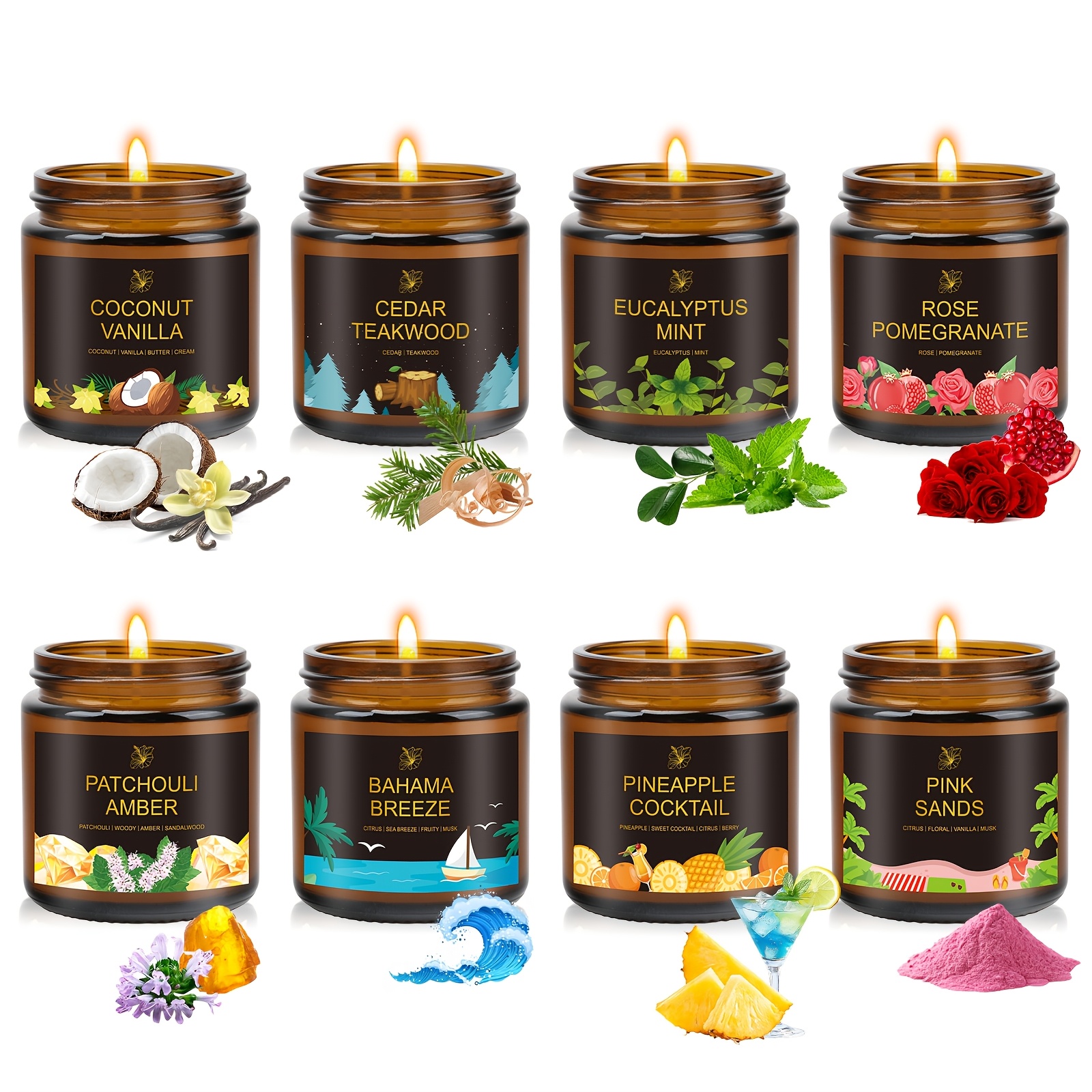 8pcs Of Scented Candles, 3.5oz Pack Of 8, 160 Hours Burning 8 Scents, Soy Wax Glass Candles, Scented Candles Gift Set For Ladies Birthday, , Christmas, Valentine's Day, Etc,, Fall Candles